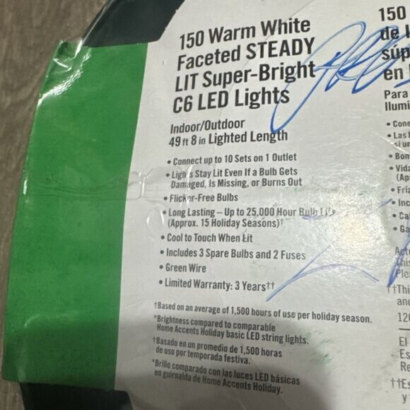 New Home Accents 150 Warm White C6 Faceted Brightness LED Lights Set Christmas - Picture 4 of 4